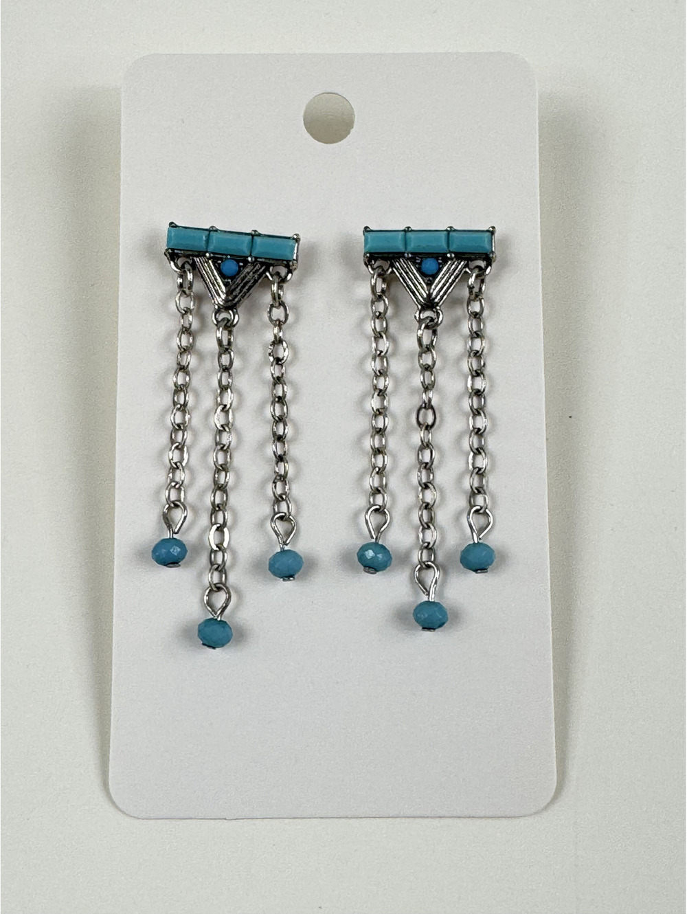 Fashion Jewelry Silver & Turquoise Tone Fringe Earrings